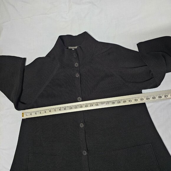 Eileen Fisher Button Up Mock Neck Kimono Jacket Women Size L Black Silk/Cotton - Picture 8 of 13